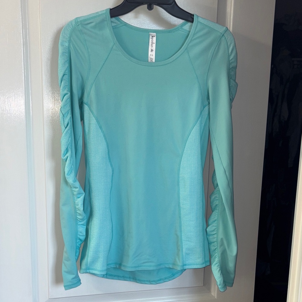 Kyodan aqua blue Long Sleeve Women's Top ruched sleeve S M